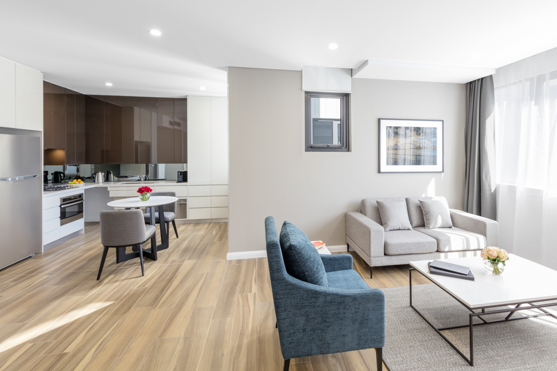 Bright furnished living area in an example Eden Ability accommodation setting