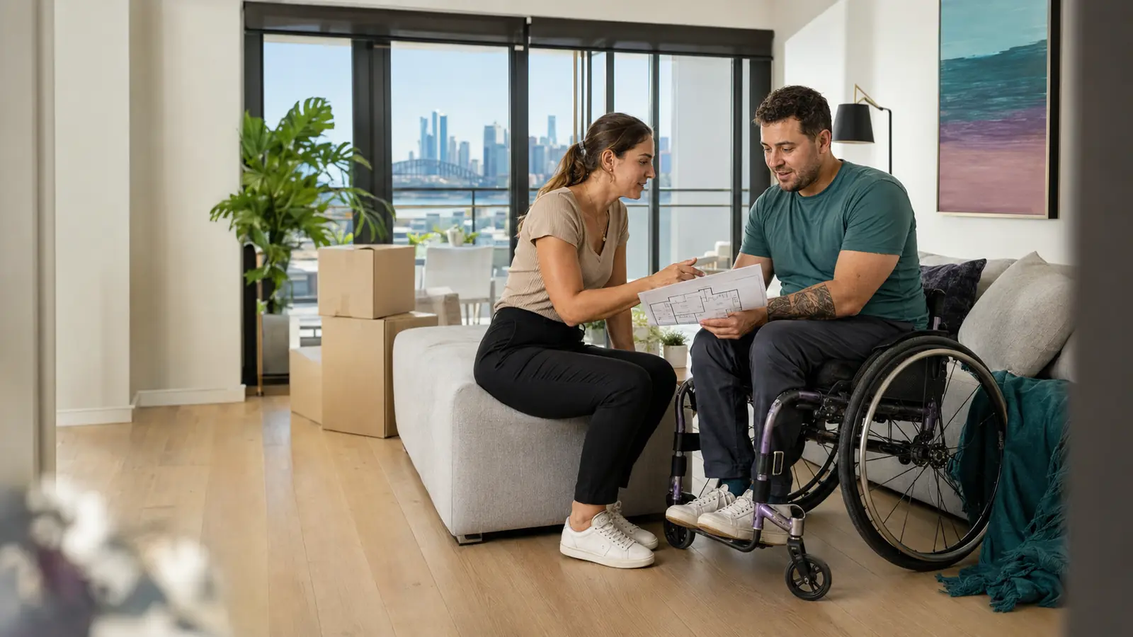 NDIS participant and support coordinator planning a move into accessible accommodation